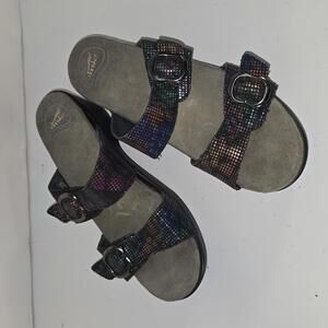 0363‎ Dansko Leather Strap Sandals Size 39/ 8.5 US Black With Colors Clogs
